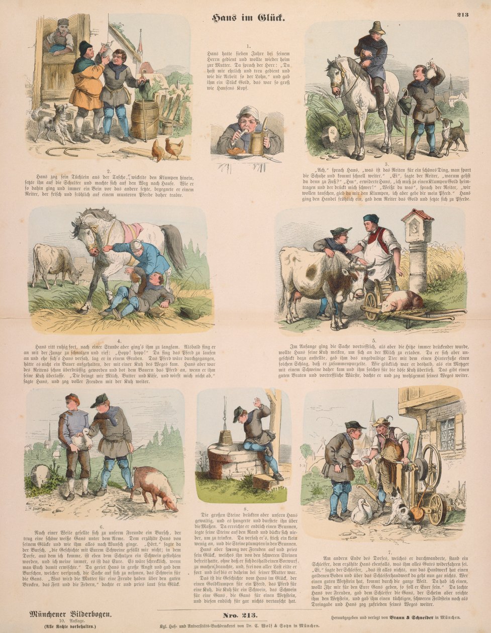 Hans in Luck (depois dos Irmãos Grimm) planilha publicada por Gustav Weise, Stuttgart, 1860 de Oskar Pletsch
