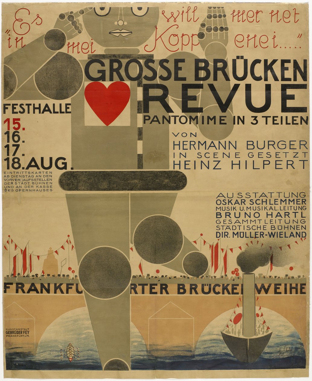 Affiche pour la fete du Pont (pantomima) - Poster para a revista Great bridge, de Schlemmer, Oskar (1888-1943). Litografia a cores de Oskar Schlemmer
