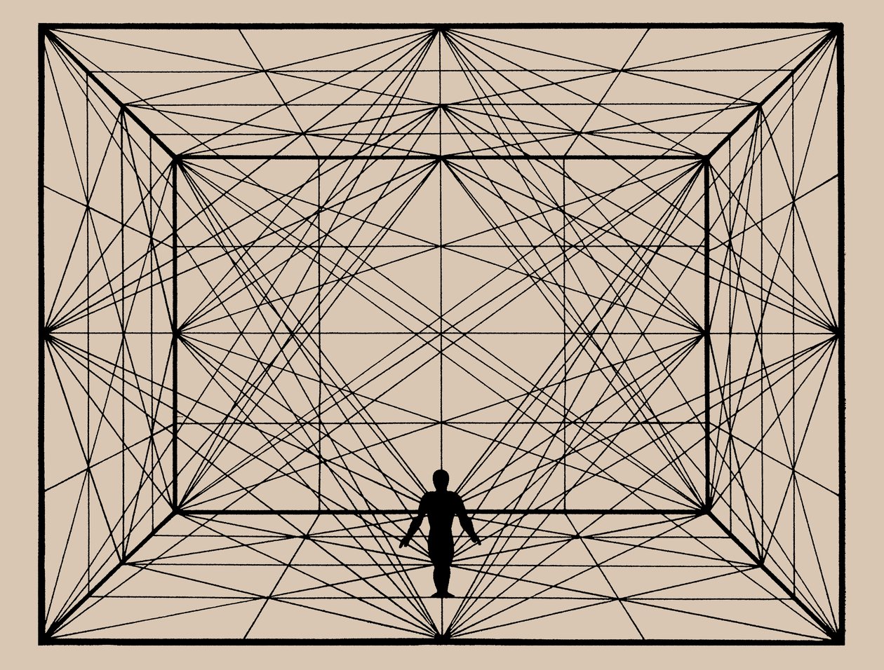 Figura no Espaço com Geometria Plana e Delineações Espaciais, 1924-1925. de Oskar Schlemmer
