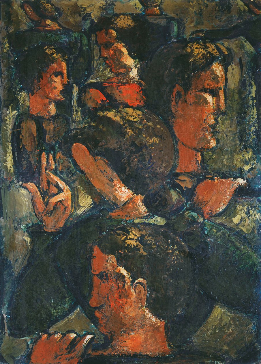 Grupo de figuras com mão levantada; Grupo de figuras com a mão levantada de Oskar Schlemmer