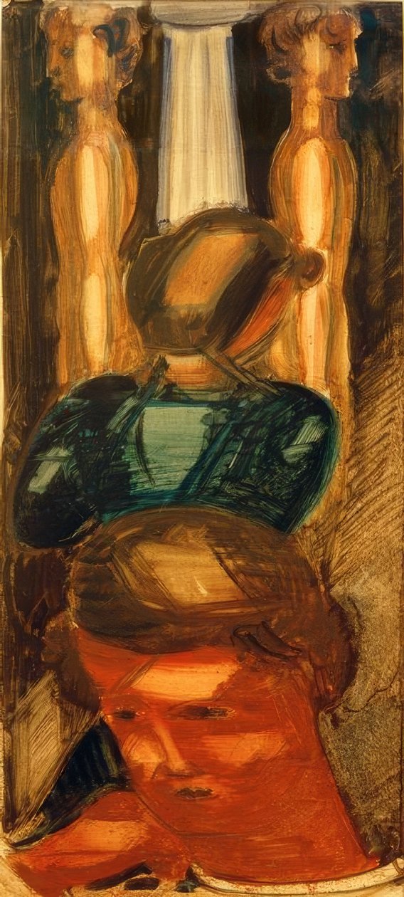 Grupo na frente da coluna dórica de Oskar Schlemmer