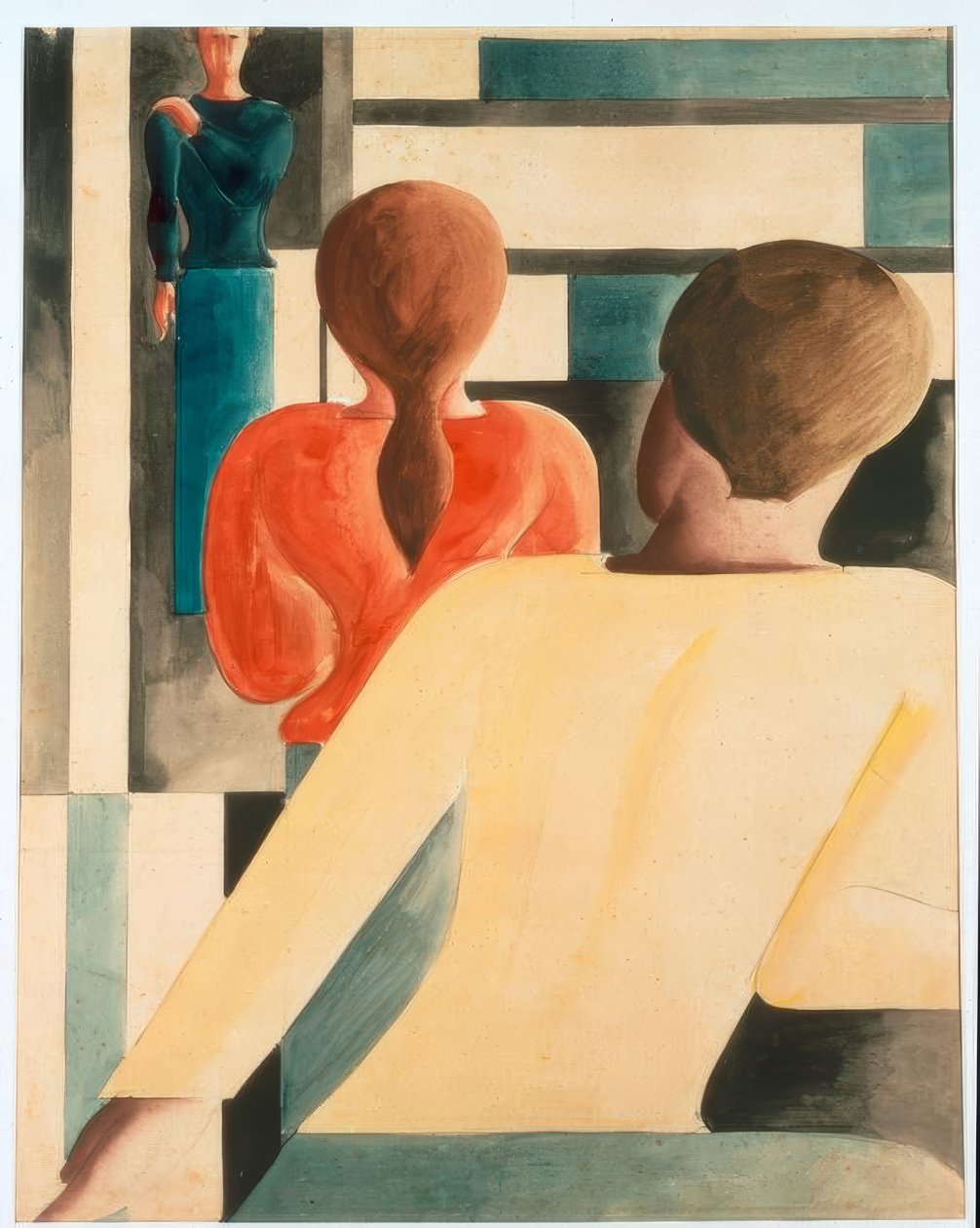 Interior em azul, amarelo e vermelho de Oskar Schlemmer
