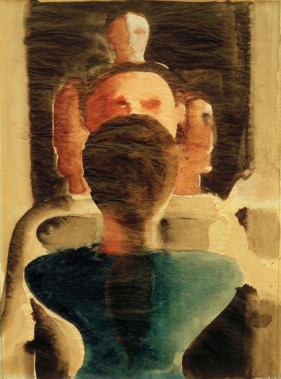 Grupo concêntrico com figura feminina traseira de Oskar Schlemmer