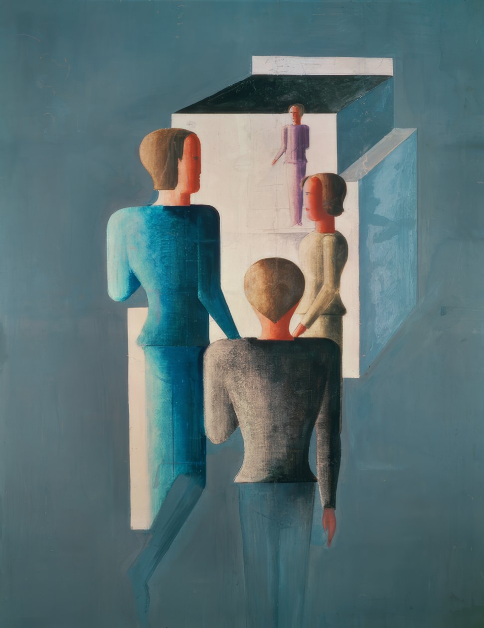 Quatro figuras e cubo de Oskar Schlemmer