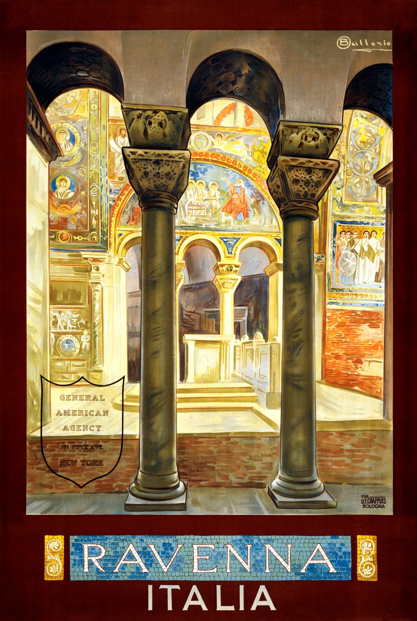 Cartaz de viagem de Ravenna, c.1925 (cor litho) de Osvaldo Ballerio