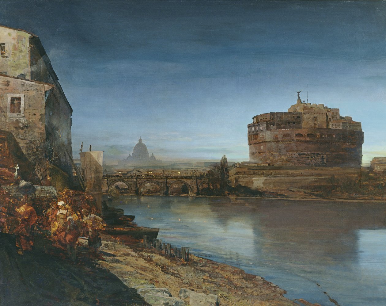 Castel Sant &39;Angelo ao entardecer, 1882 de Oswald Achenbach