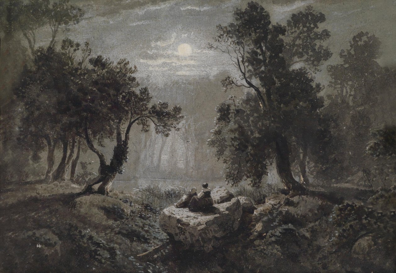 Uma paisagem romântica floresta ao luar de Oswald Achenbach