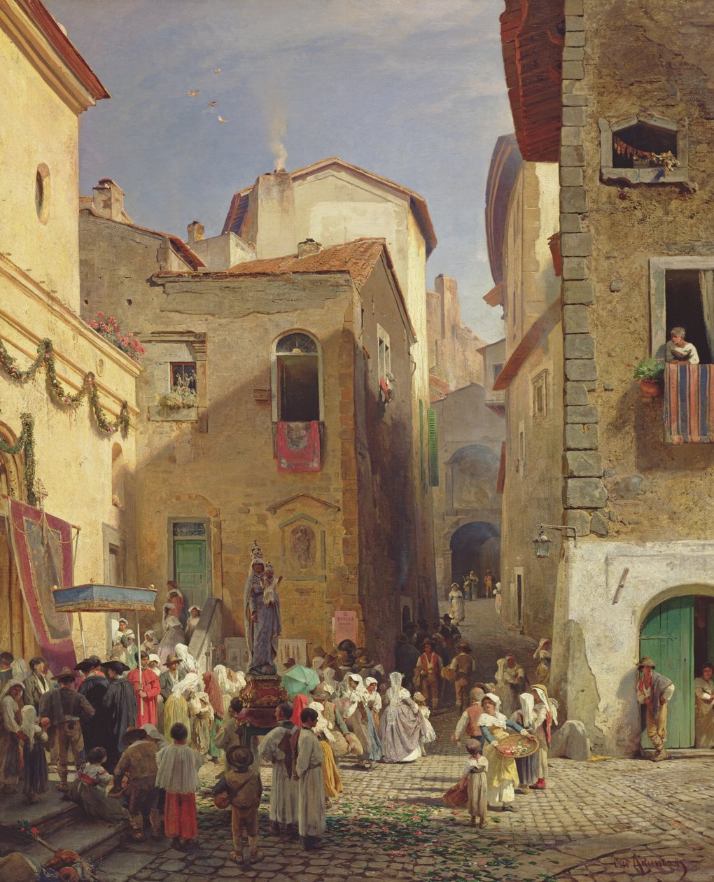 Festival de Nossa Senhora em Gennazzano, Campagna Romana, Itália, 1865 de Oswald Achenbach