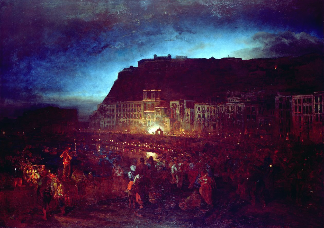 Festival de Santa Lúcia em Nápoles, 1874 de Oswald Achenbach