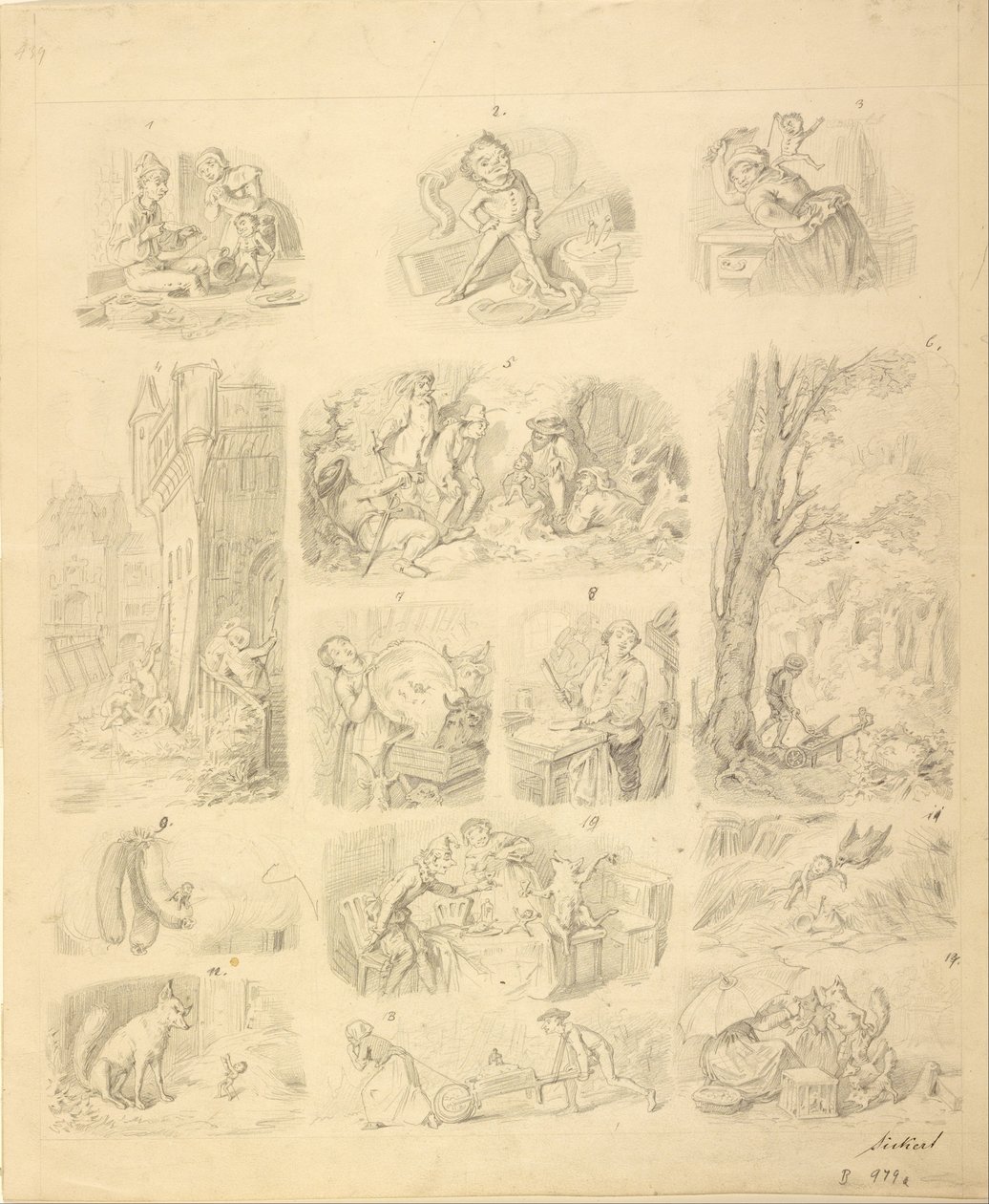 Quatorze cenas relacionadas ao conto de Tom Thumb de Oswald Adalbert Sickert