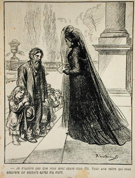 Não vou esquecer que você salvou meu filho. Aqui está uma carta assegurando que você será atendido após a minha morte., De lAssiette au Beurre, 1901 de Oswald after Heidbrinck
