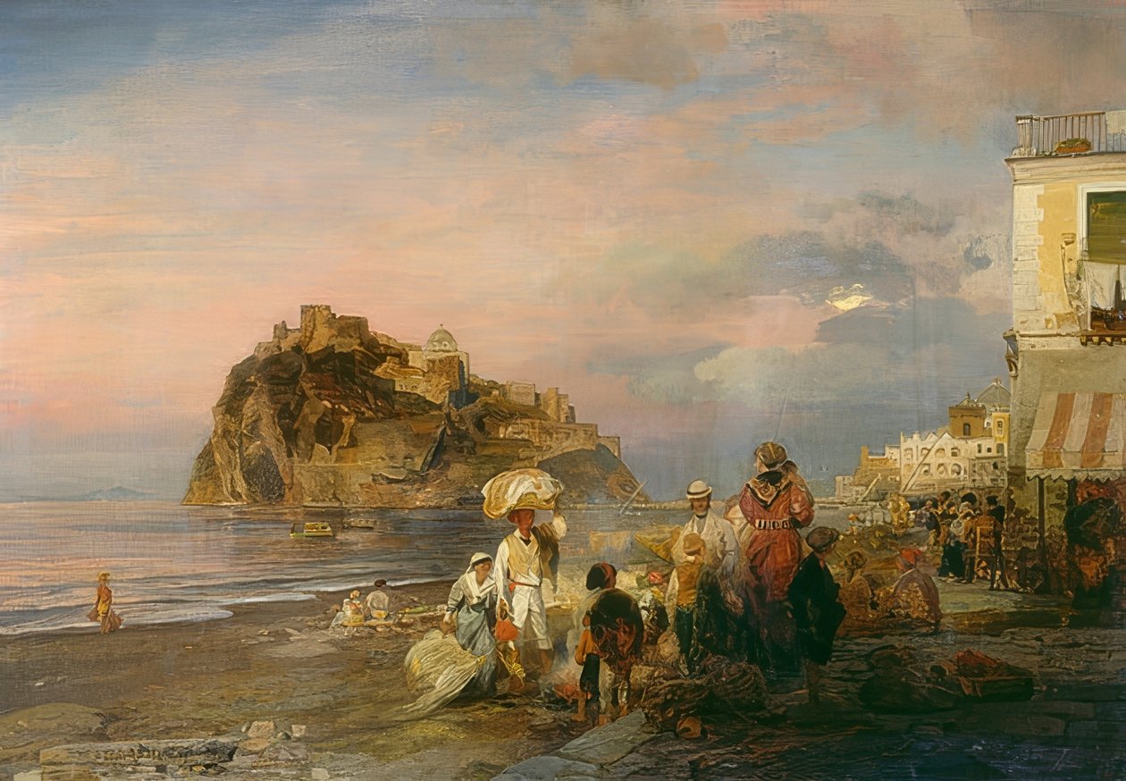 Praia de noite em Ischia. 1879 de Oswald Achenbach