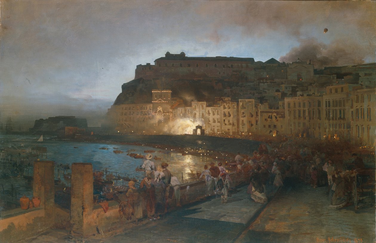 Fogos de artifício em Nápoles, 1875 de Oswald Achenbach