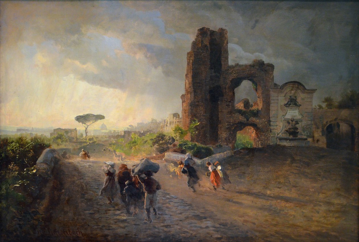 Francês: Paysage romain Paisagem romana de Oswald Achenbach