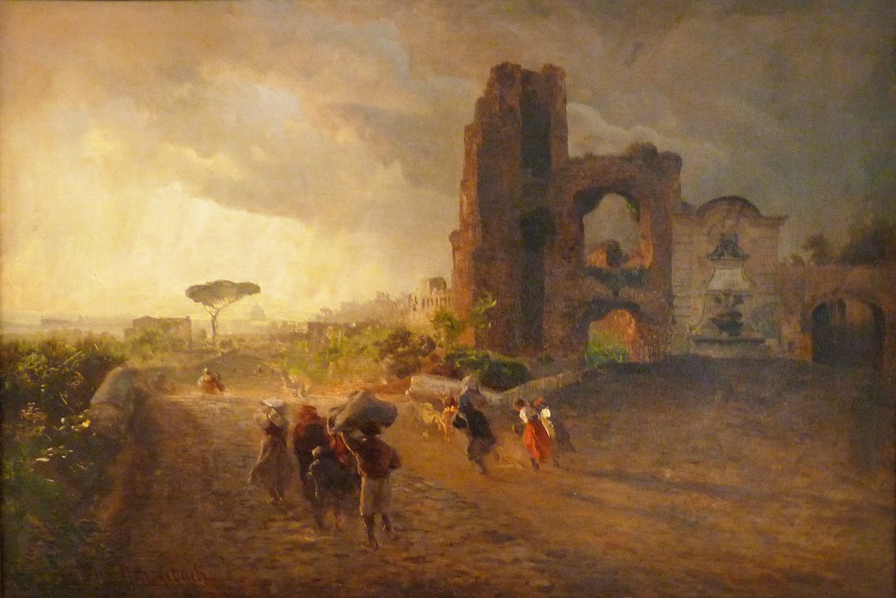 Francês: Paysage romain Paisagem romana de Oswald Achenbach