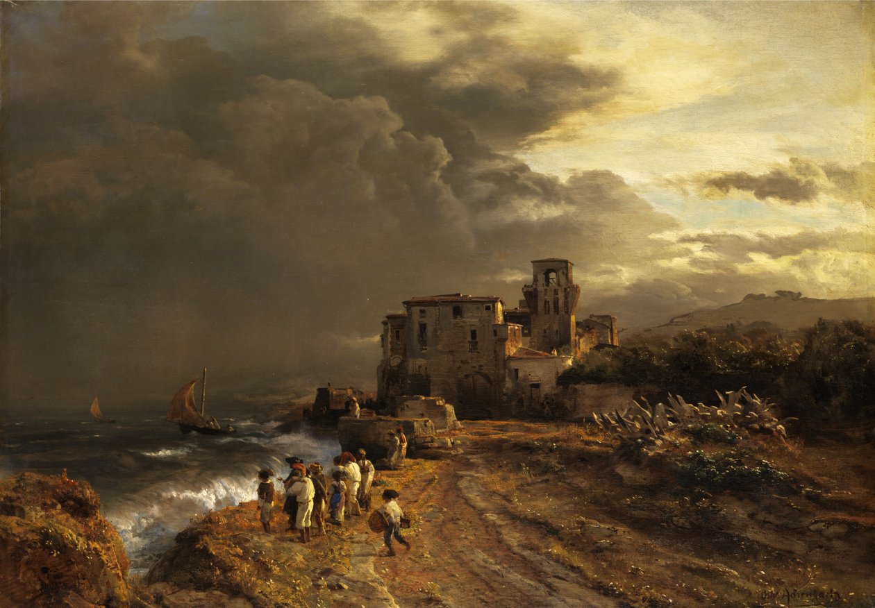 Alemão: Tempestade ao largo da costa italiana de Oswald Achenbach