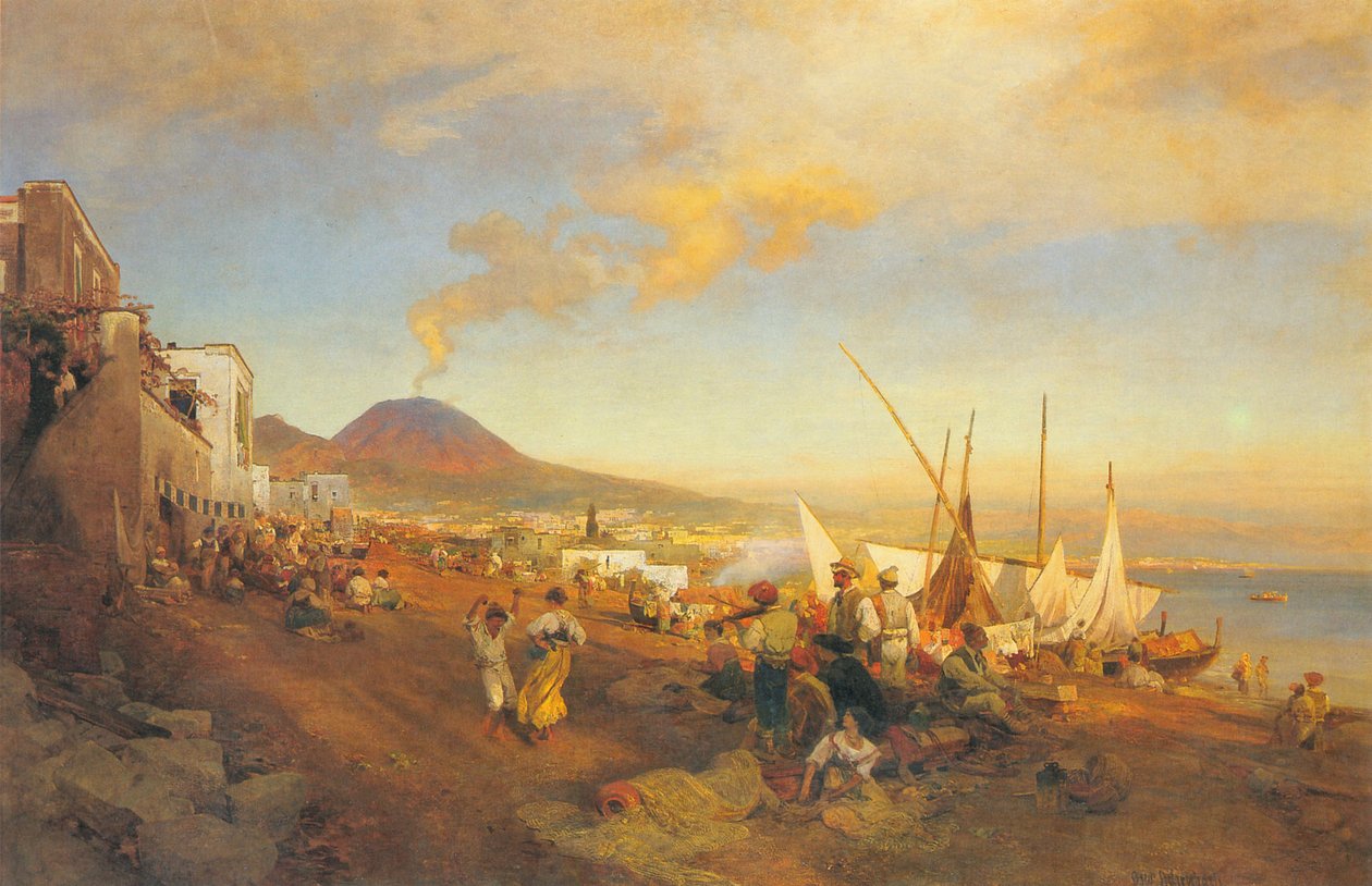 Alemão: Na praia em Nápoles de Oswald Achenbach