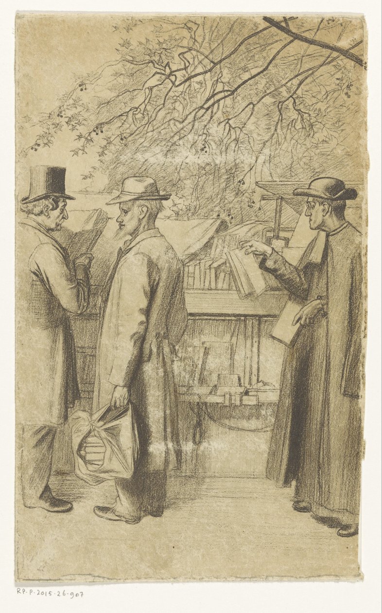 Pessoas em frente de uma banca de livros num cais em Paris de Oswald Heidbrinck