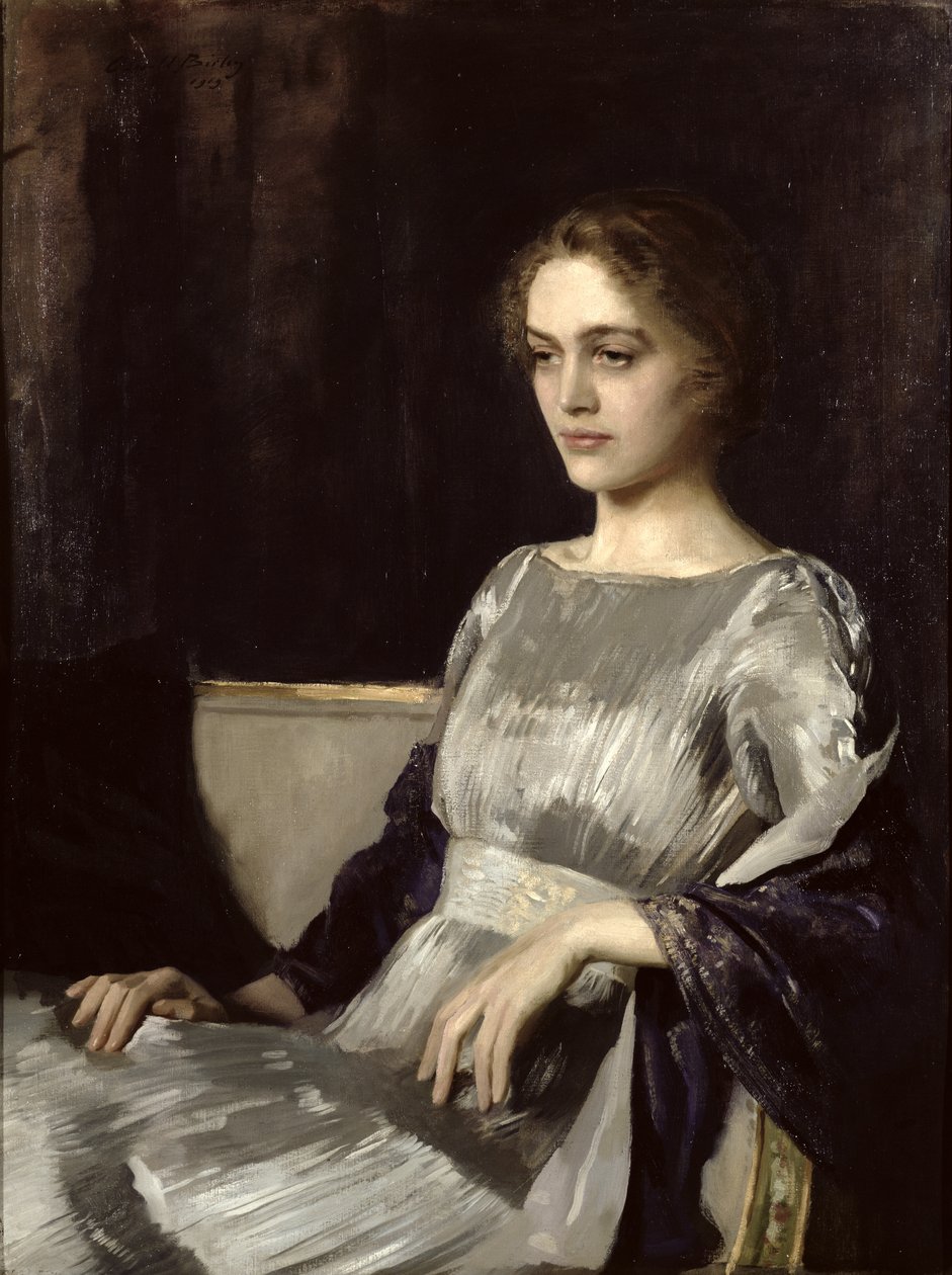 Miss Muriel Gore com um vestido Fortuny de Oswald Hornby Joseph Birley