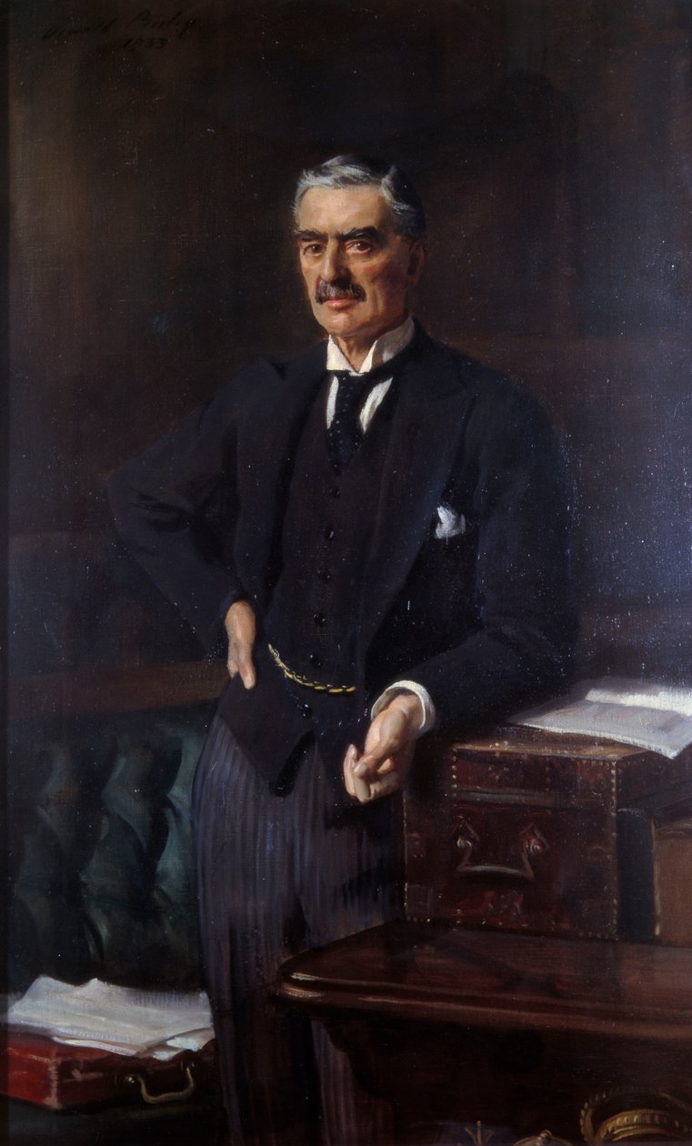 Retrato de Neville Chamberlain (1869-1940) (óleo sobre tela) de Oswald Hornby Joseph Birley