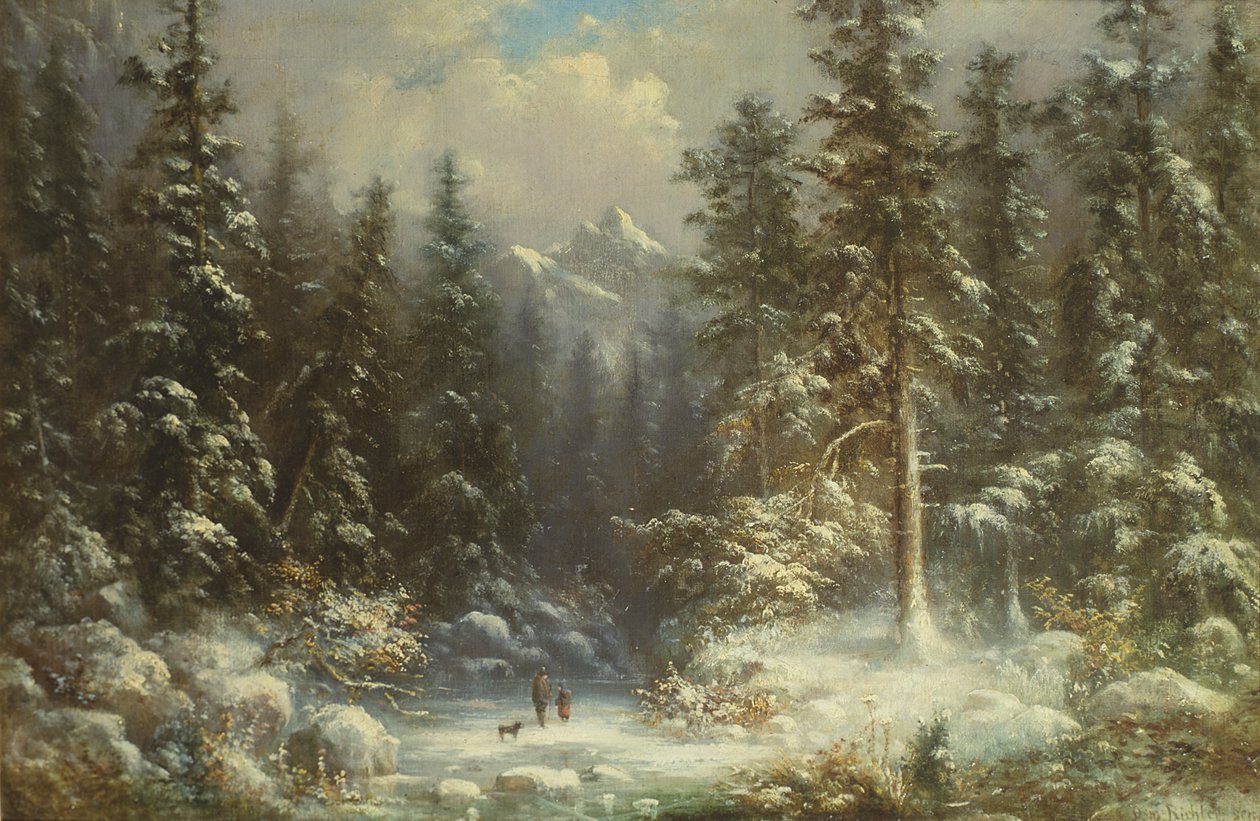 Cena da neve da floresta, século XIX de Oswald Richter