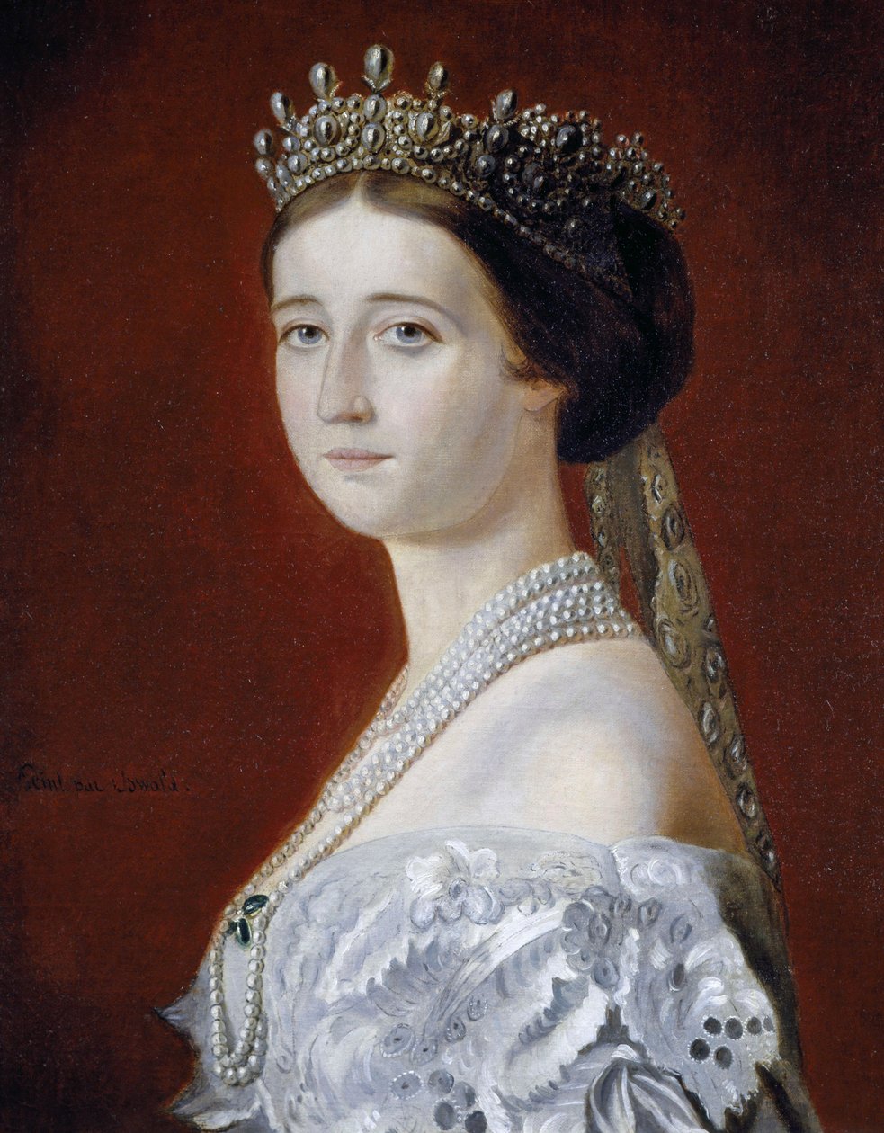 Retrato de Eugenie de Montijo (1826-1920), Imperatriz da França, cópia de Oswald Brierly (óleo sobre tela) de Oswald Walters Brierly