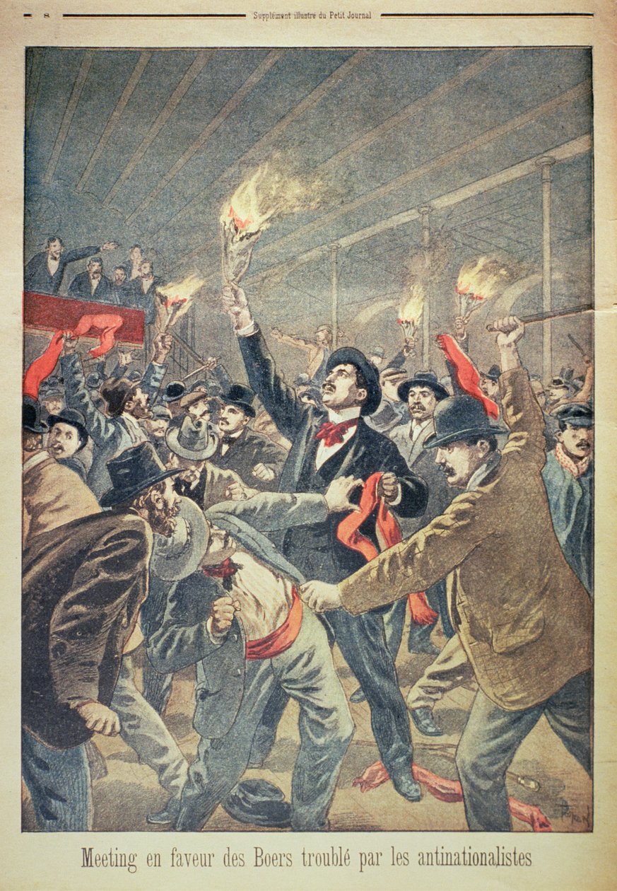 Um Encontro em Favor dos Boers Interrompido pelos Anti-Nacionalistas, ilustração do Le Petit Journal, c.1899 de Oswaldo Tofani