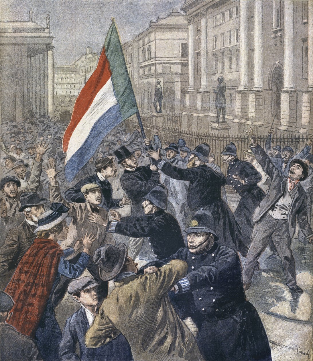 Irlanda, manifestação contra Chamberlain, ilustração de &39;Le Petit Journal: Suplemento Ilustre&39;, 31 de dezembro de 1899 de Oswaldo Tofani