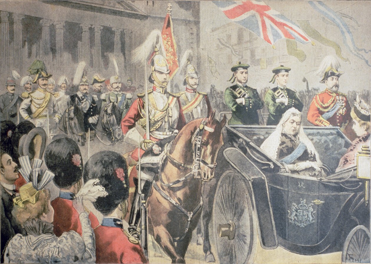 Jubileu da Rainha da Inglaterra: The Cortege, ilustração de &39;Le Petit Journal&39;, 27 de junho de 1897 (ver também 116043) de Oswaldo Tofani