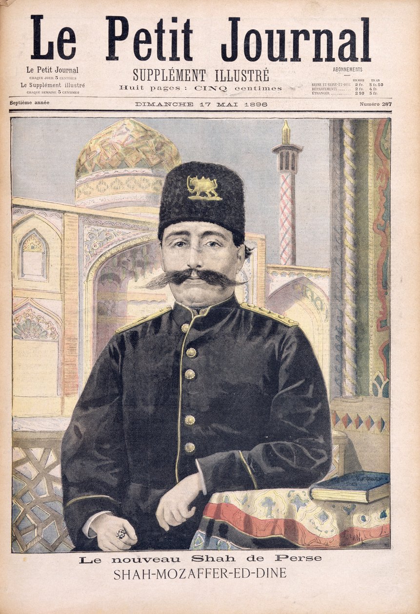 Retrato de Shah Mozzafer-ed-Din (1853-1907) ilustração de &39;Le Petit Journal&39;, 17 de maio de 1896 de Oswaldo Tofani