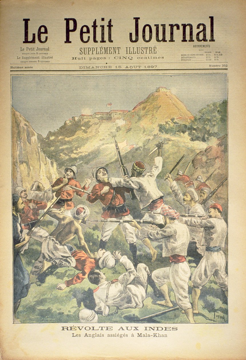 Revolta na Índia: os ingleses sitiados em Mala-Khan, capa do &39;Le Petit Journal&39;, 15 de agosto de 1897 de Oswaldo Tofani