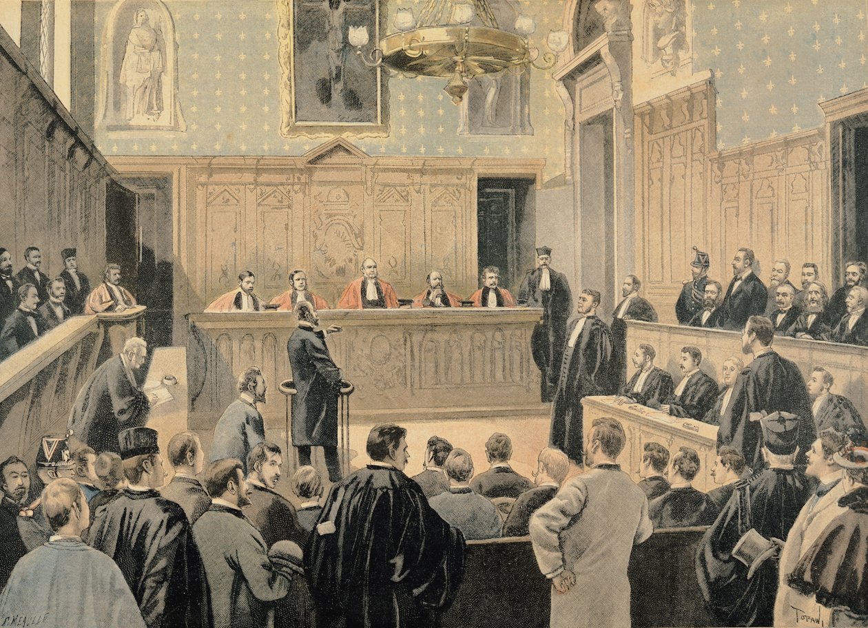 O Julgamento do Panamá, de &39;Le Petit Journal&39;, gravado por Fortune Louis Meaulle (1844-1901) 2 de janeiro de 1898 de Oswaldo Tofani