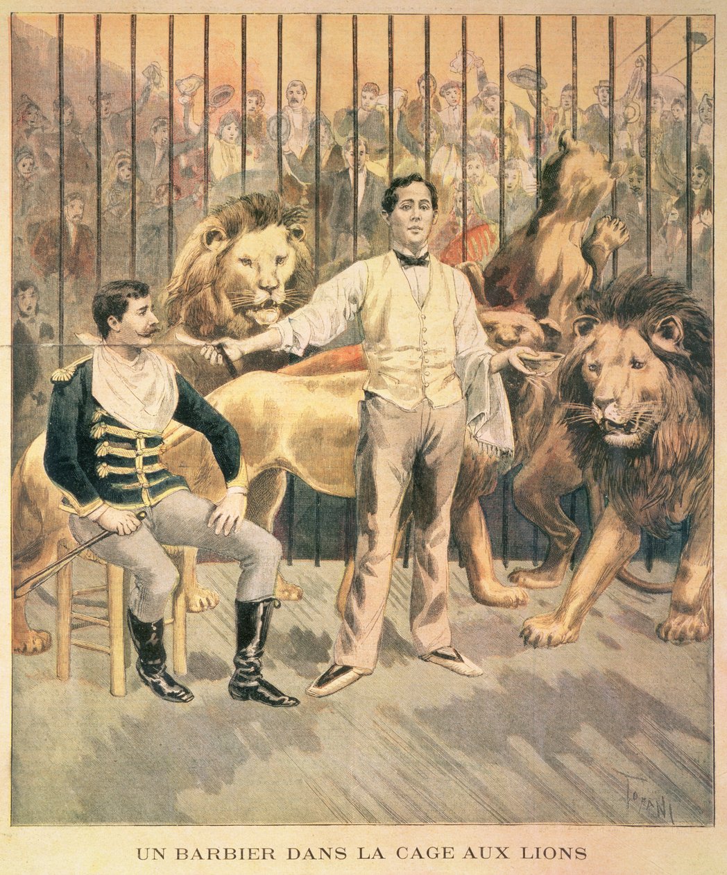 Um barbeiro na gaiola de leões, 1894 de Oswaldo after Tofani