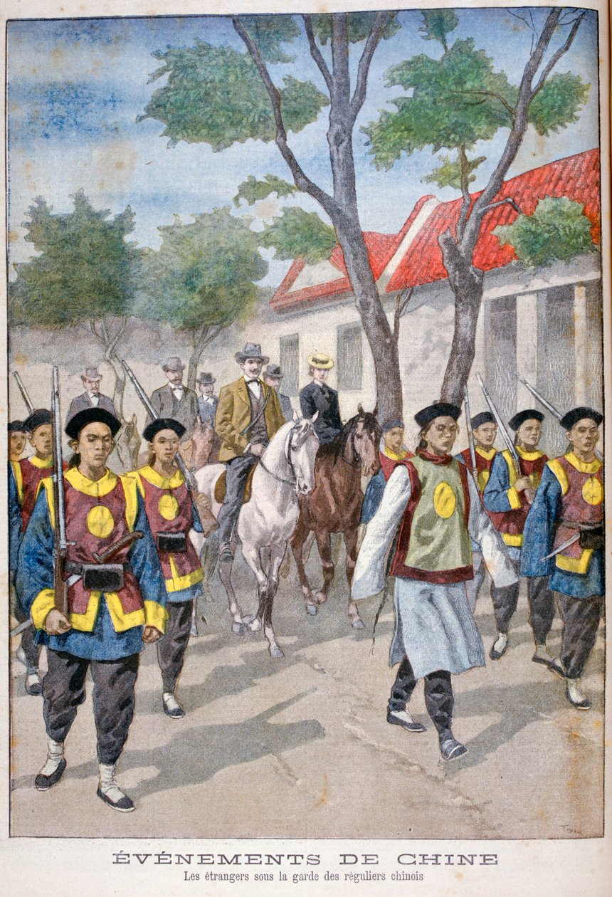 Um estrangeiro sob a guarda do exército chinês regular, China, 1900. de Oswaldo Tofani