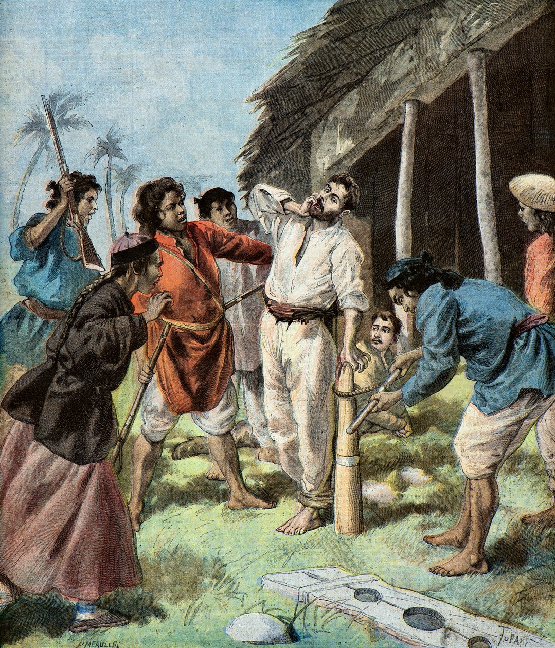 Carrere prisioneiro dos Pavillons Noirs, 1895 (Ilustração) de Oswaldo Tofani