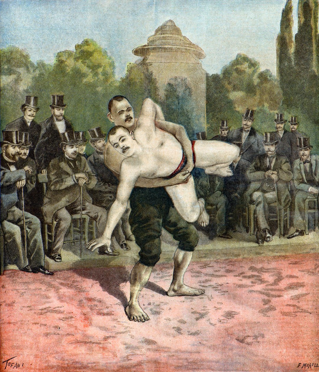 Demonstração dos lutadores Pierri e Usouf Ismaillolo, 1895 (Ilustração) de Oswaldo Tofani