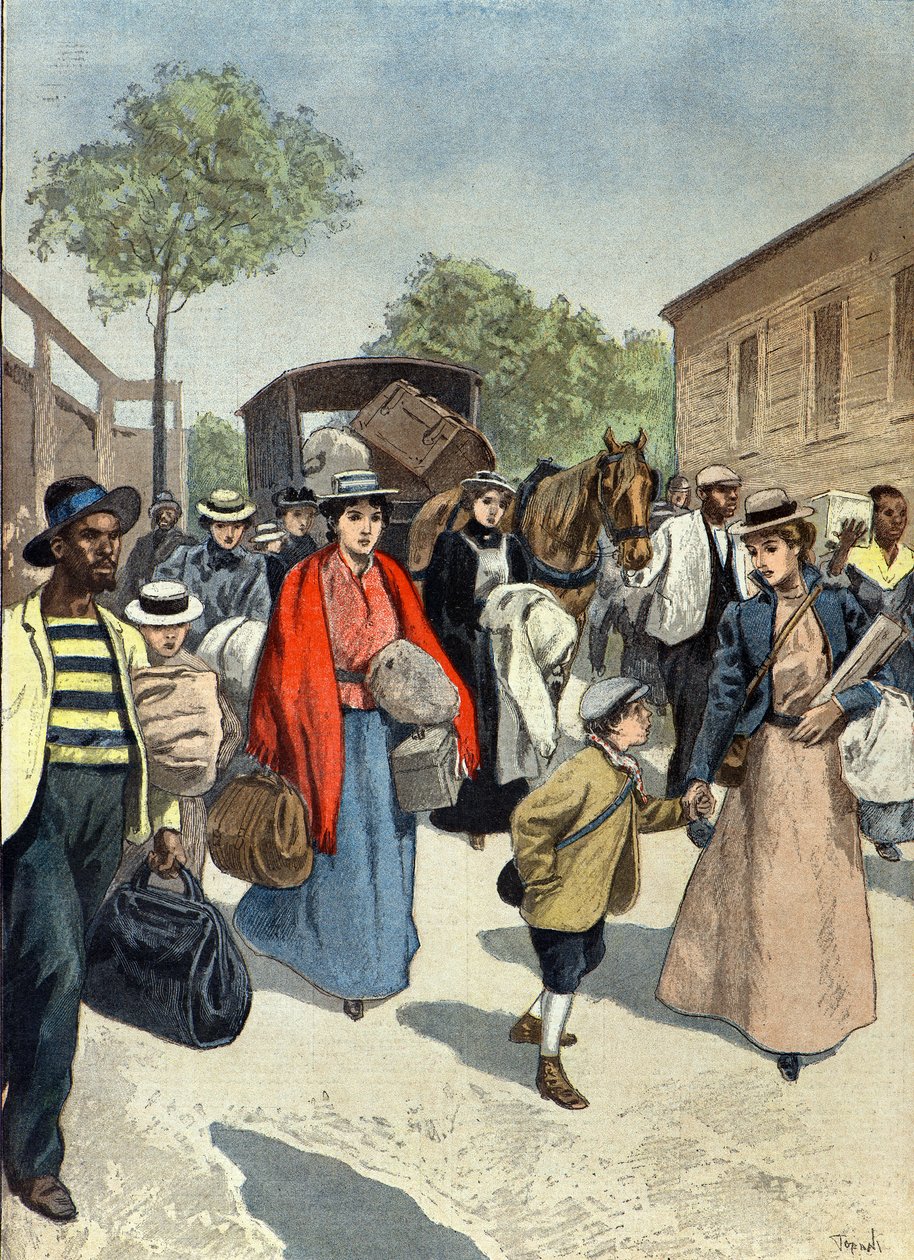 Civis ingleses abandonam a cidade de Ladysmith sob o cerco dos Boer de Oswaldo Tofani