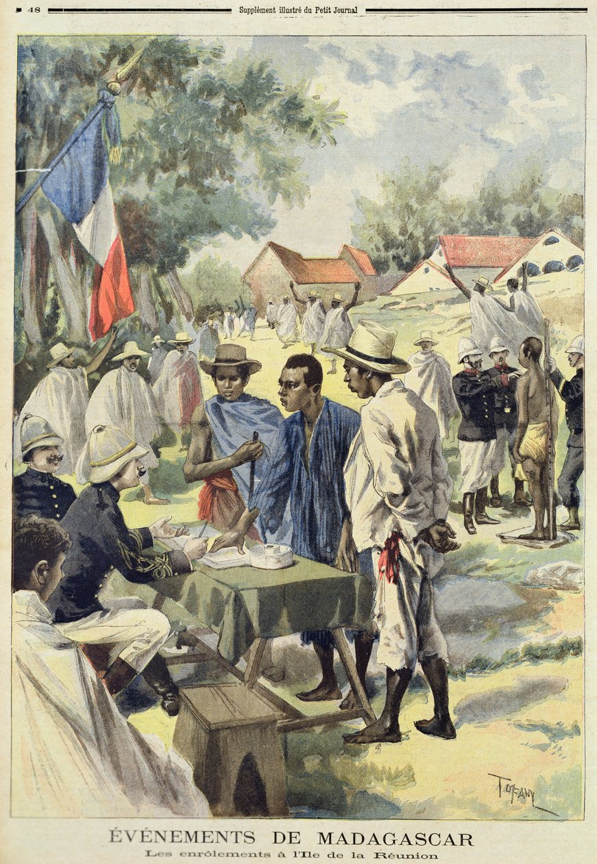 Alistando nativos na ilha de La Reunion, do Le Petit Journal, 10 de fevereiro de 1895 de Oswaldo Tofani