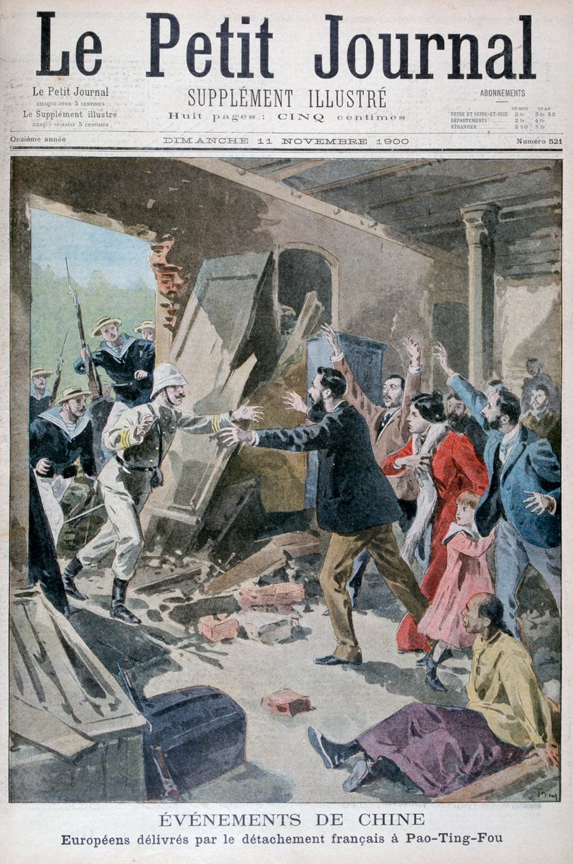 Europeus salvos por um destacamento de fuzileiros navais franceses, Pao Ting Fou, China, 1900 de Oswaldo Tofani