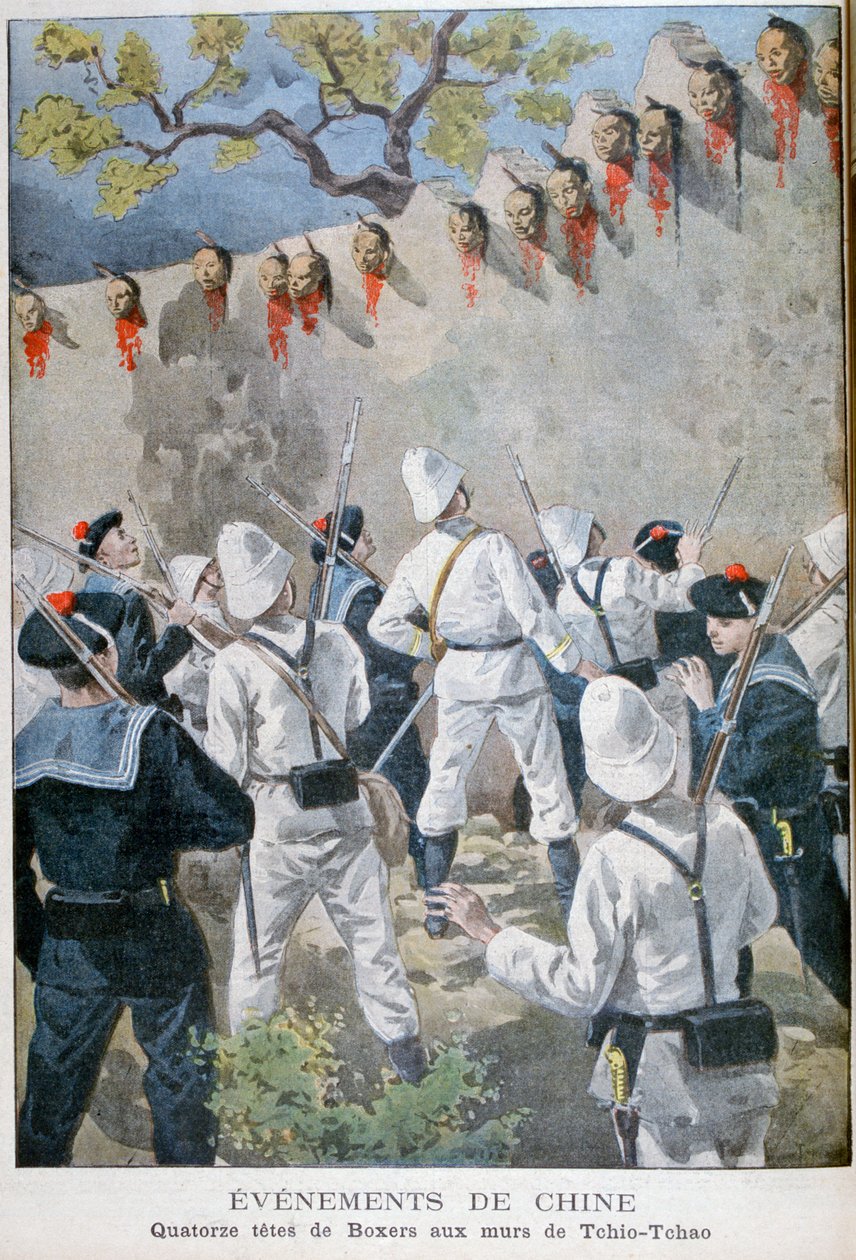 Quatorze cabeças de boxeadores nas paredes de Tchio-Tchao, China, 1900 de Oswaldo Tofani