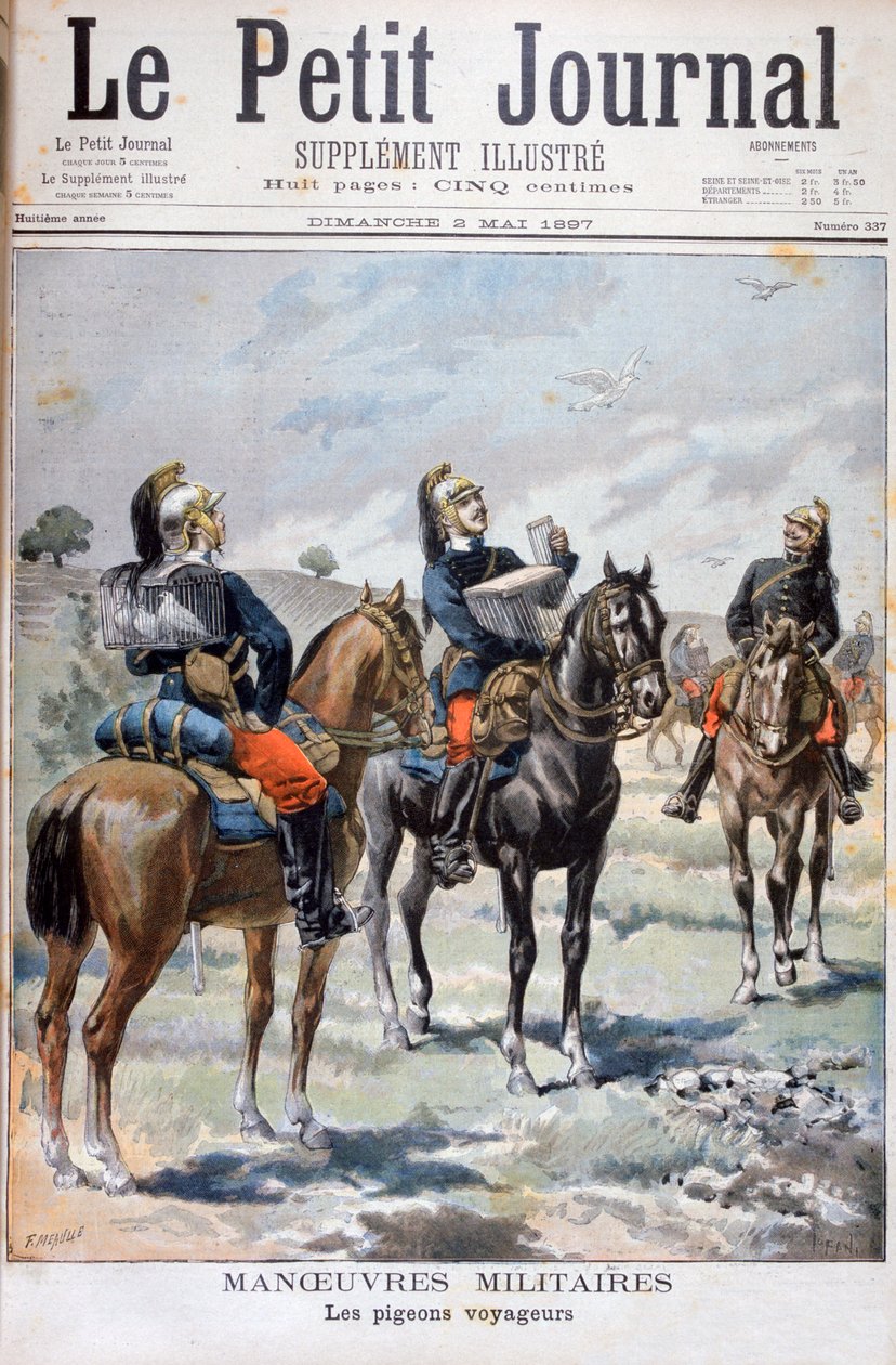 Manobras militares francesas: usando pombos-correio para se comunicar, 1897 de Oswaldo Tofani