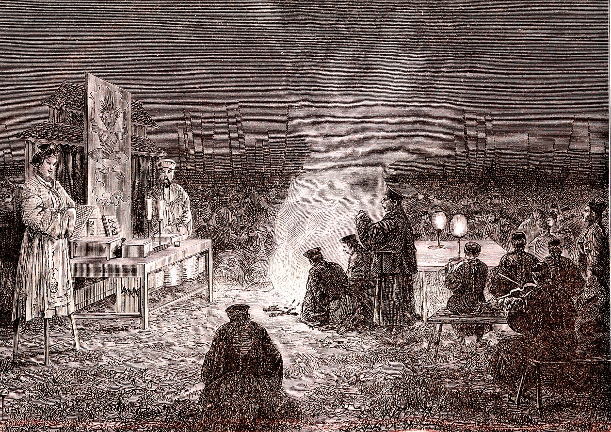 Cerimónia fúnebre em Sou -Tcheou, China. 1874 (gravura) de Oswaldo Tofani