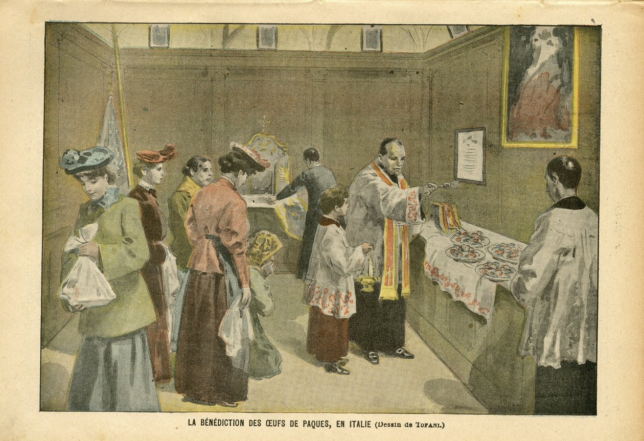 Ilustração de Oswaldo Tofani (1849-1915) em Le Pelerin, 03/04/04 - A Bênção dos Ovos de Páscoa na Itália - Itália, Fé Religiosa, Páscoa, Catolicismo Católico - Egg de Oswaldo Tofani