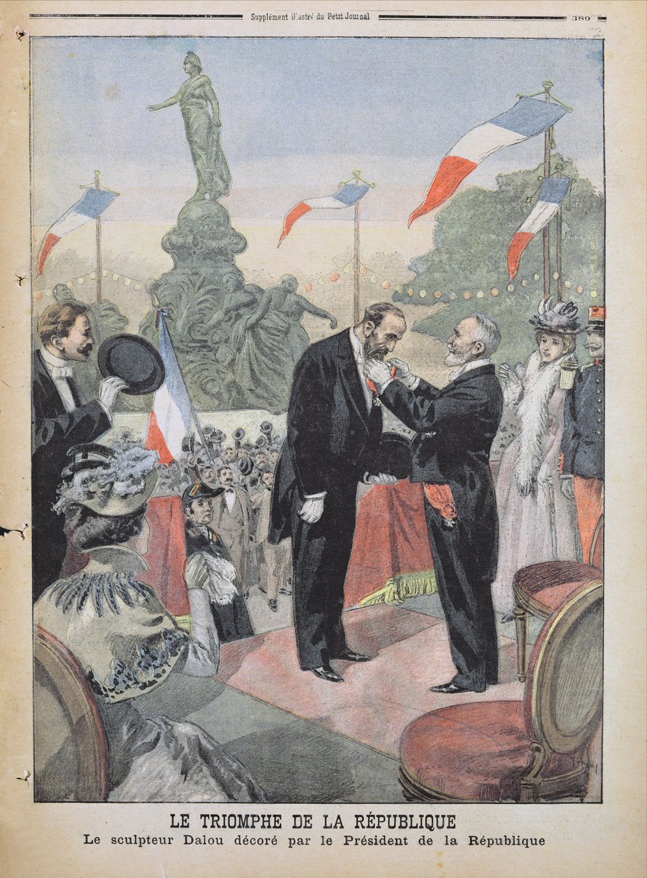 Jules Dalou (1838-1902) foi premiado com a medalha da Legião de Honra por Emile Loubet (1838-1929) de &39;Le Petit Journal&39;, 4 de dezembro de 1899 de Oswaldo Tofani
