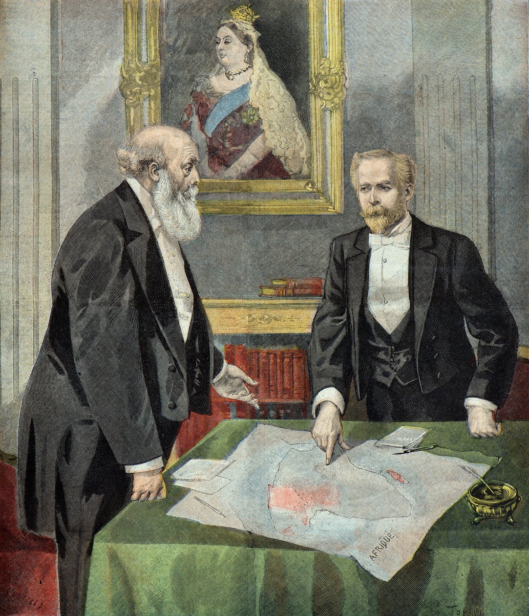 Lord Salisbury e Paul Cambon delimitam as zonas de influência em África de Oswaldo Tofani
