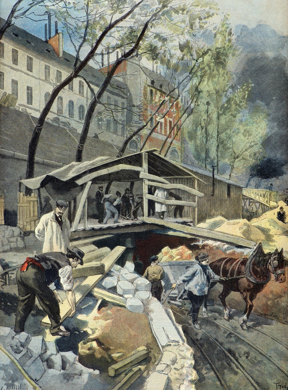 Obras do Metropolitano em Paris em 1899 (Gravura) de Oswaldo Tofani