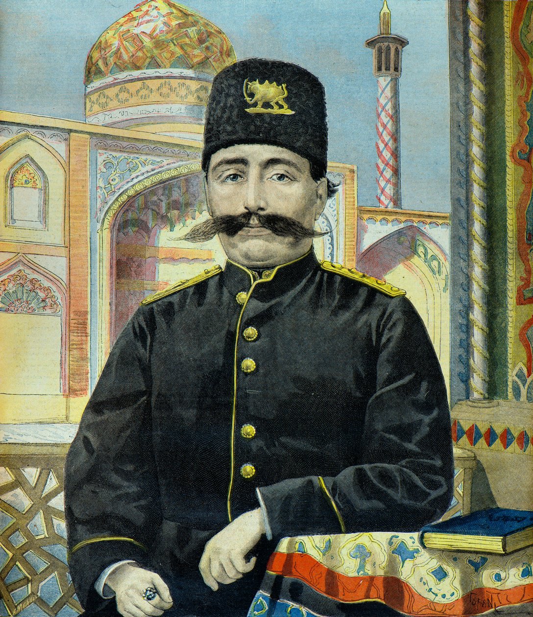 Retrato do Xá da Pérsia Xá Mozaffer Ed Dine (Gravura) de Oswaldo Tofani