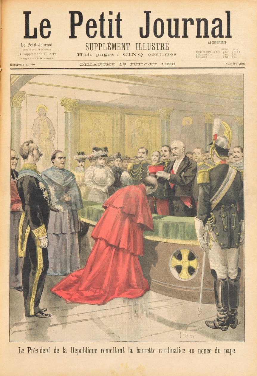 O núncio apostólico recebendo a Red Hat do Presidente da República Francesa, do Le Petit Journal, 19 de julho de 1896 de Oswaldo Tofani
