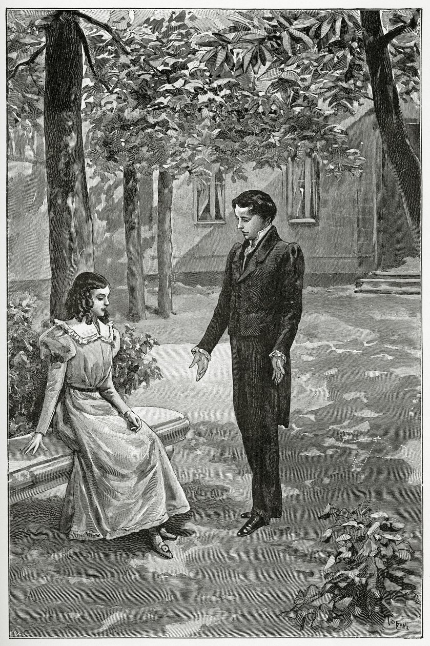 Victor Hugo, declarando seu amor a Adèle Foucher, século XIX (gravura bw) de Oswaldo Tofani