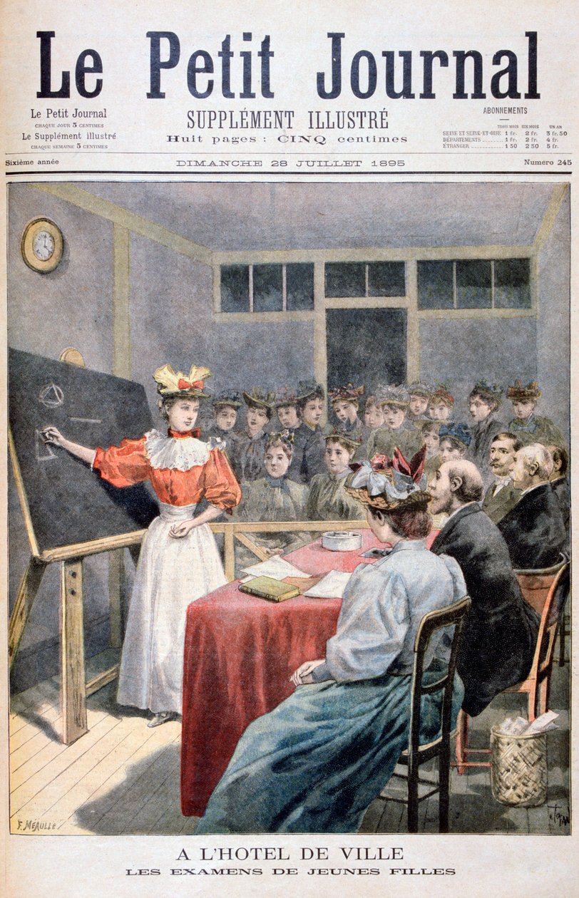 Meninas jovens fazendo exames em uma prefeitura, França, 1895 de Oswaldo Tofani